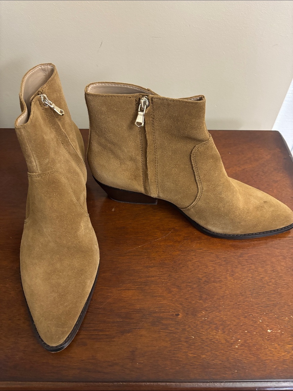 Women's Tan Suede Ankle Boots with Side Zip